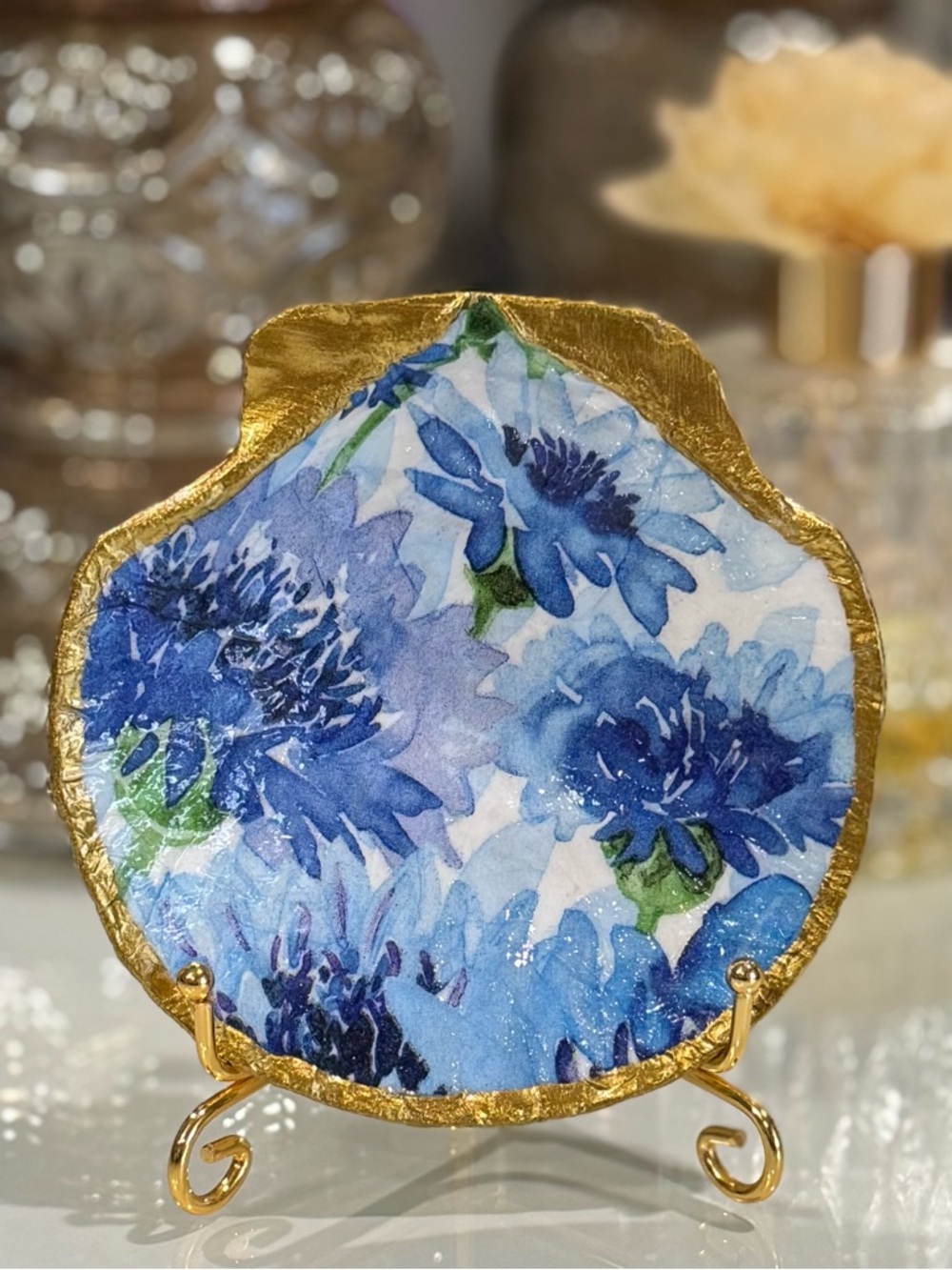 Blue Cornflowers Trinket Shell Dish